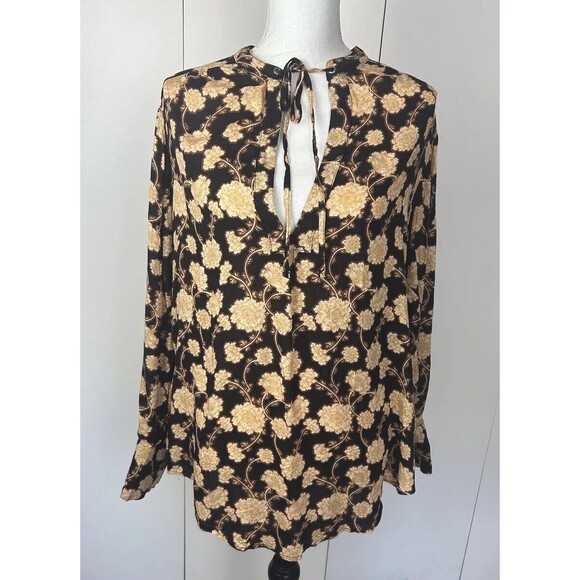 Free People Womens Small Mia Floral Print Tie Neck Tunic Top Long Sleeve NWT - Picture 2 of 11